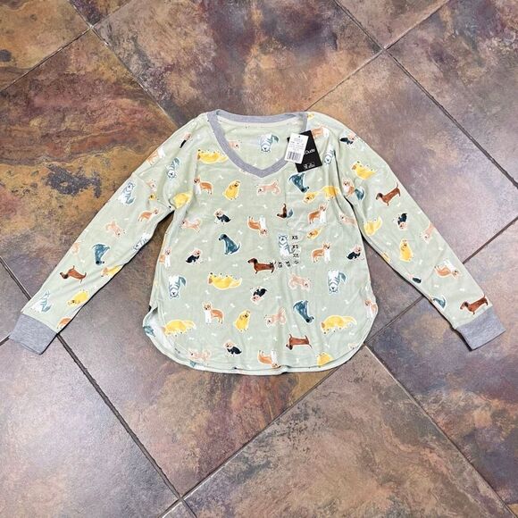 Cuddl Duds Honeycomb Fleece Pajama Top & Pajama Joggers Set Mint Dogs XS - Picture 8 of 14